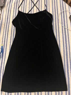 Black Velvet Mini Dress with Crisscross Straps